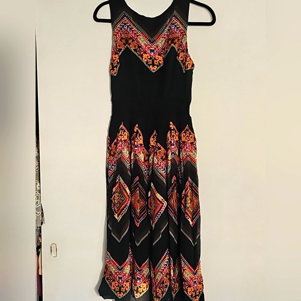 Anthropologie Tanvi Kedia Aztac Boho Geometric Midi Dress Sz 4